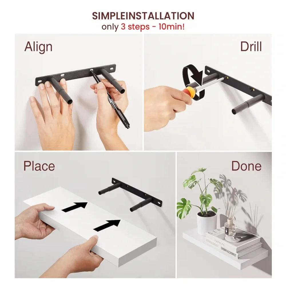 NIB White Floating Wall Shelves - Modern Minimal Set
